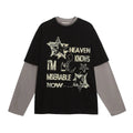 autumn fashion trend loose casual men's and women's couple's top American retro splicing color blocking long sleeved T-shirt