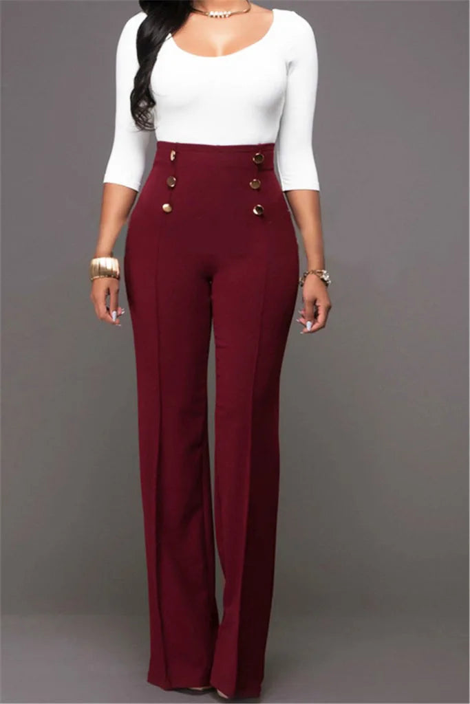 Autumn Winter New Casual Pants European and American Fashion Button Solid Color Trousers Boot-cut