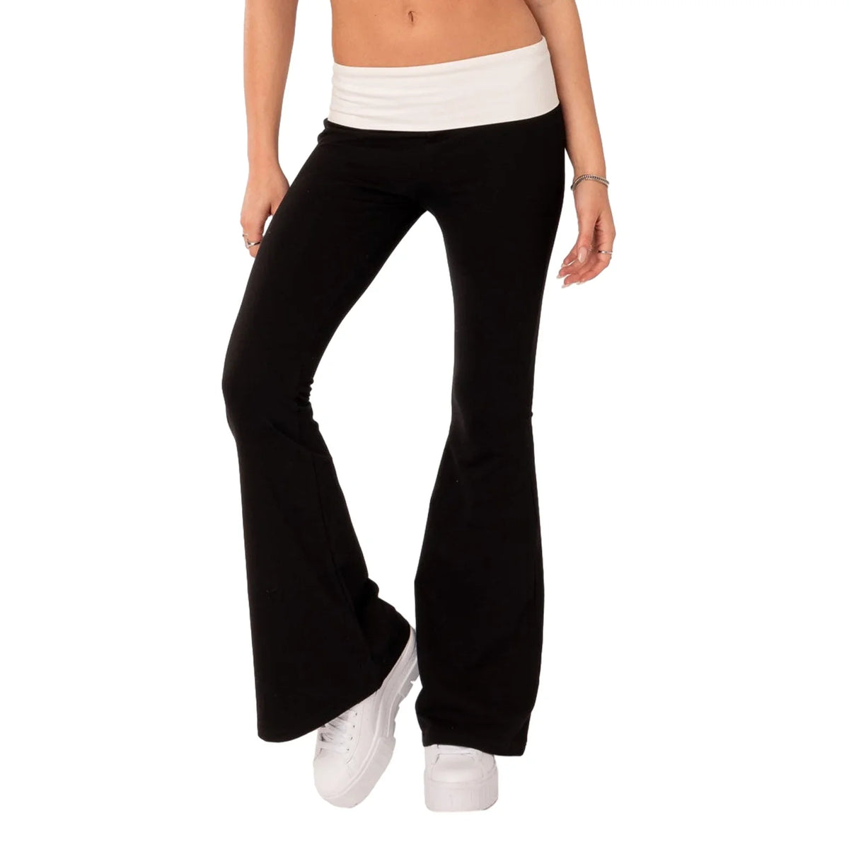 Women Fashion Flared Pants Casual Contrast Color Creativity Elastic Waist Bell Bottoms Bootcut Trousers Y2K 2024 New Streetwear