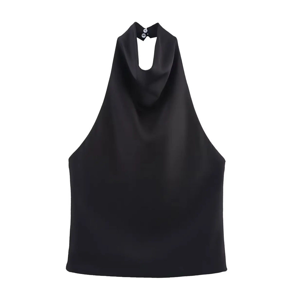 HH Spring Elegant Women Satin Halter Tops 2026 Summer Backless Off Shoulder Corset Vest Female Fashion Slim Crop Tank Top