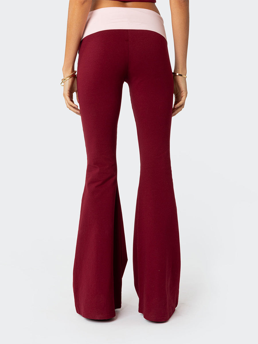 Women Fashion Flared Pants Casual Contrast Color Creativity Elastic Waist Bell Bottoms Bootcut Trousers Y2K 2024 New Streetwear