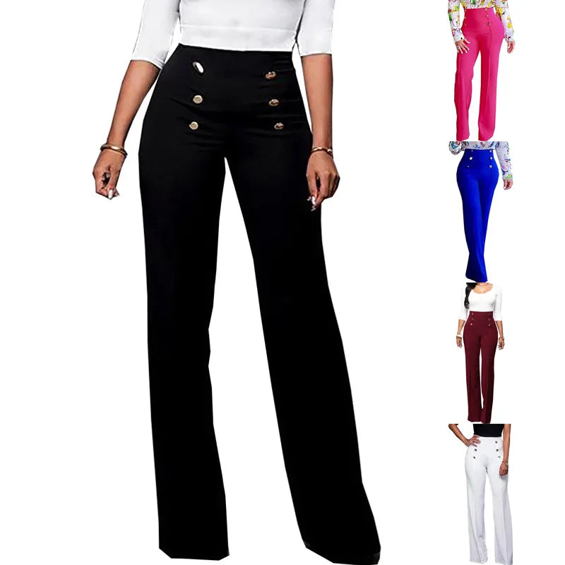 Autumn Winter New Casual Pants European and American Fashion Button Solid Color Trousers Boot-cut