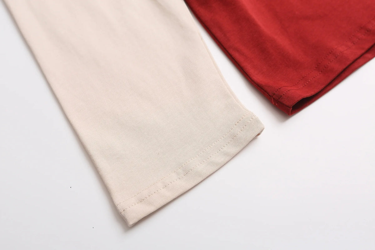 autumn fashion trend loose casual men's and women's couple's top American retro splicing color blocking long sleeved T-shirt
