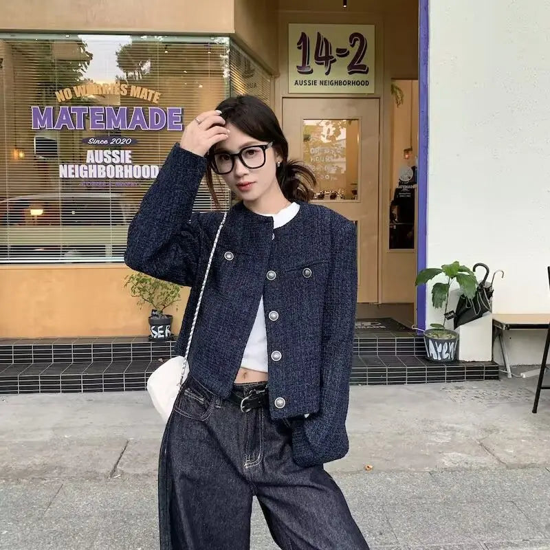 Fall Winter New Style Short Quilted Jacket Women's Loose Long Sleeve Single Button Retro High Casual Top Fashion Elegant