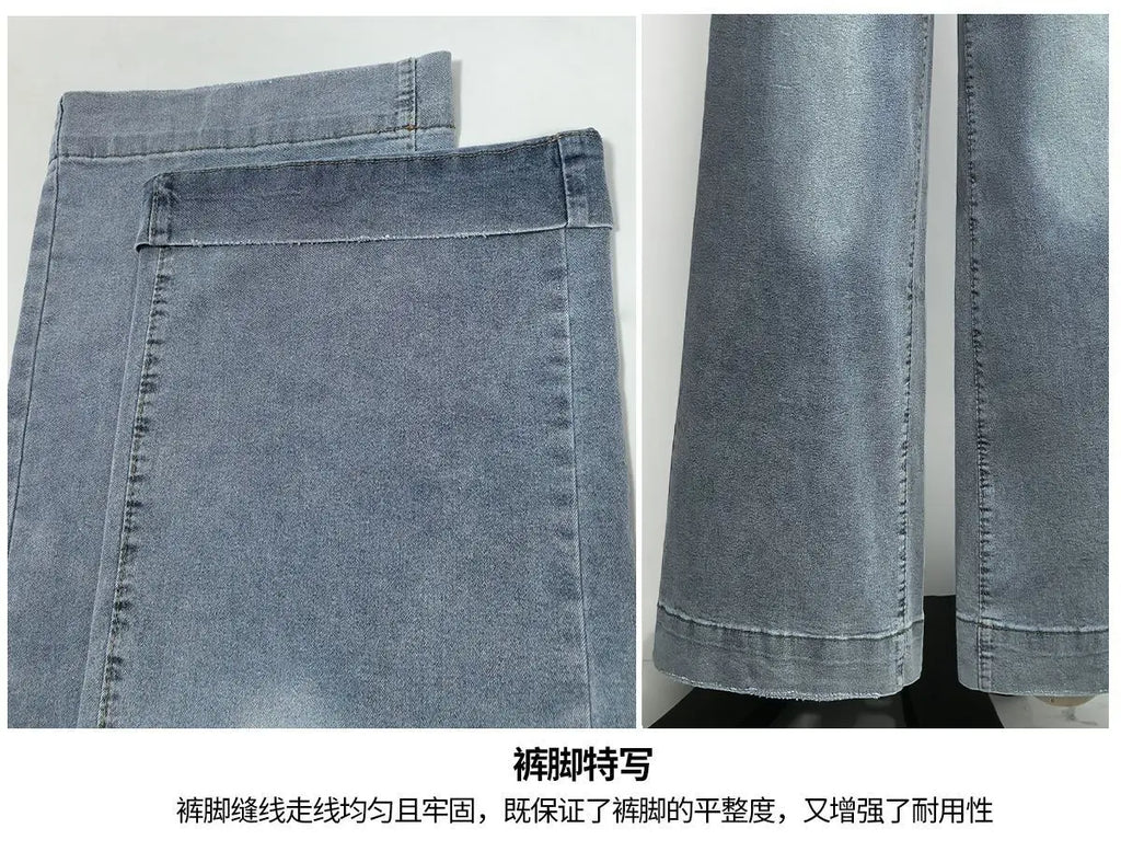 New Fall Styles: Women's High-waisted Jeans, Retro-style Black Wide-leg Trousers, and Blue Denim Pants. (Asian Sizes S-XXL)