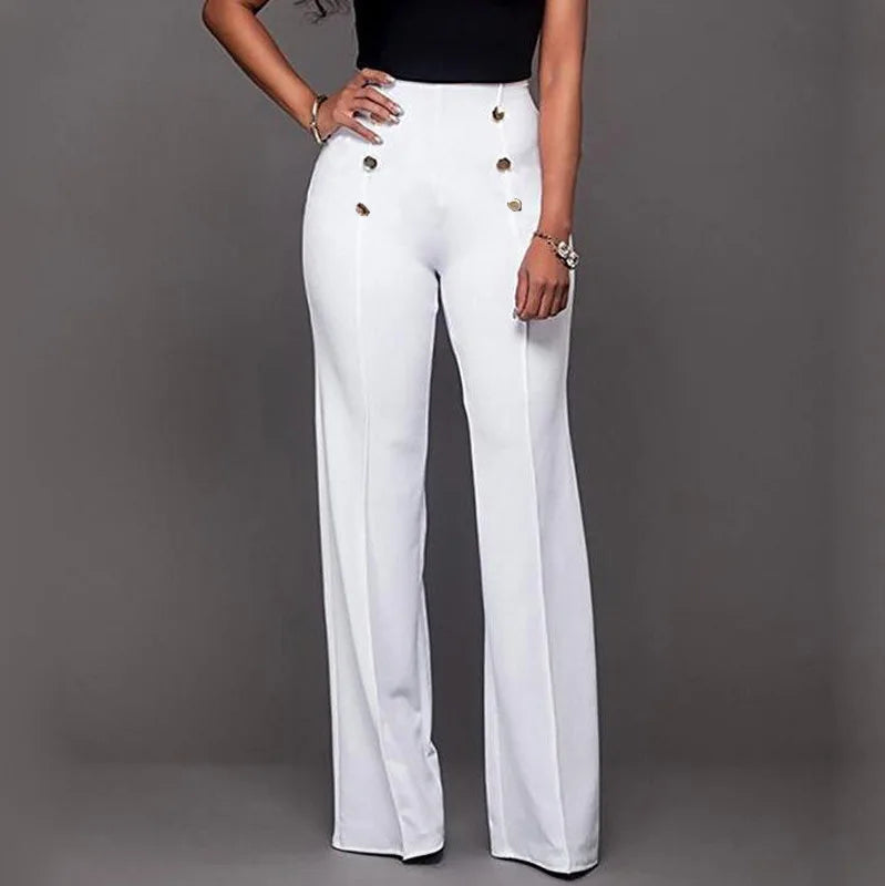 Autumn Winter New Casual Pants European and American Fashion Button Solid Color Trousers Boot-cut