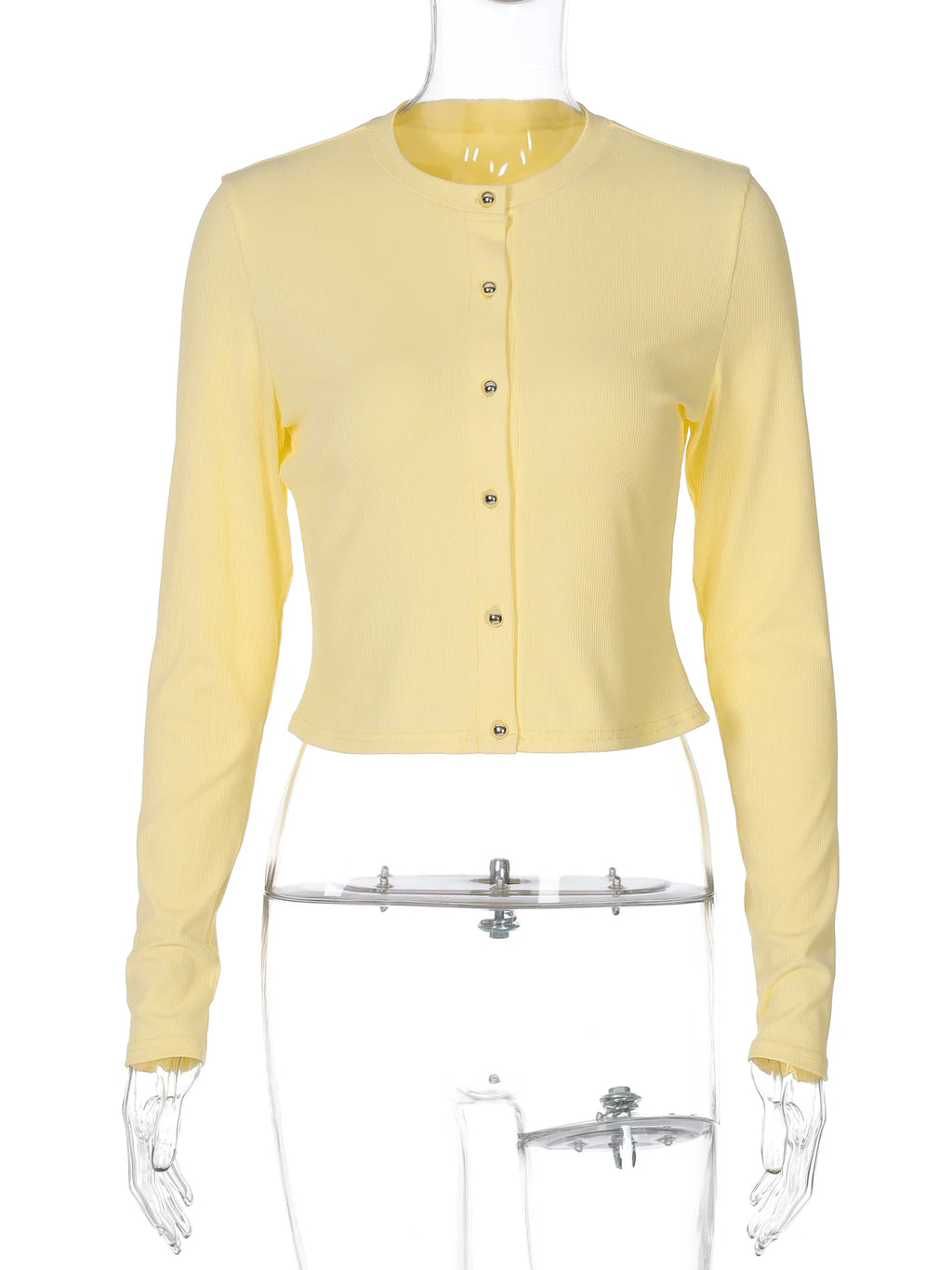 Hugcitar Fashion Long Sleeve Solid Sexy Buttons Slim Cardigan Crop T-Shirt Top Fall Women Clothes Streetwear Party Festival