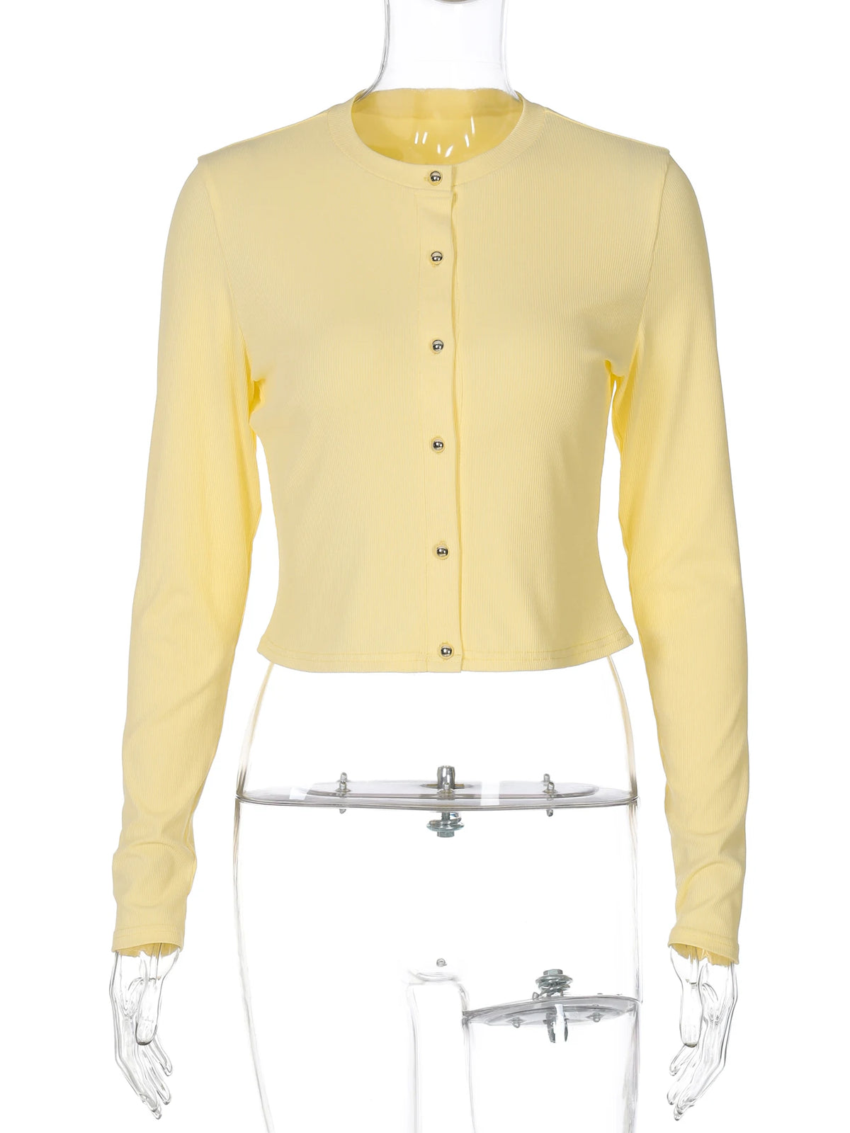 Hugcitar Fashion Long Sleeve Solid Sexy Buttons Slim Cardigan Crop T-Shirt Top Fall Women Clothes Streetwear Party Festival