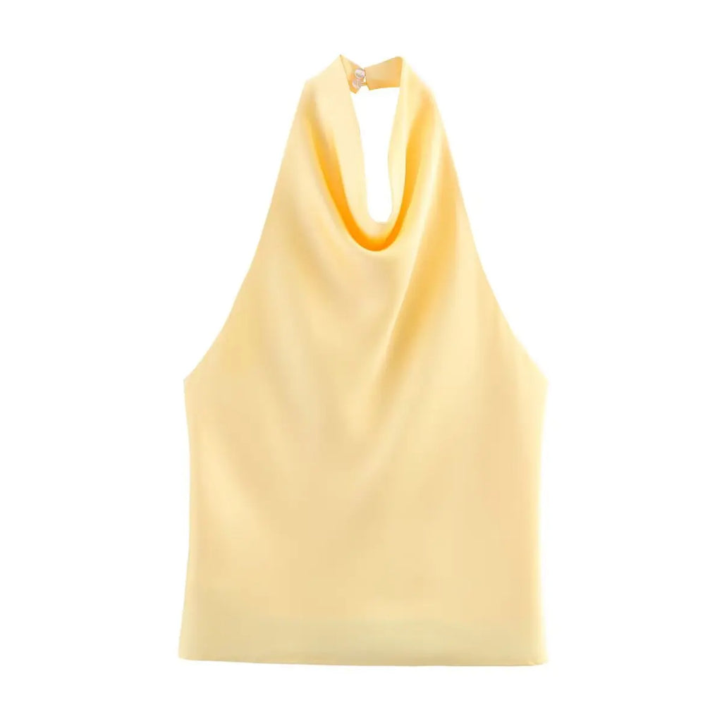 HH Spring Elegant Women Satin Halter Tops 2026 Summer Backless Off Shoulder Corset Vest Female Fashion Slim Crop Tank Top