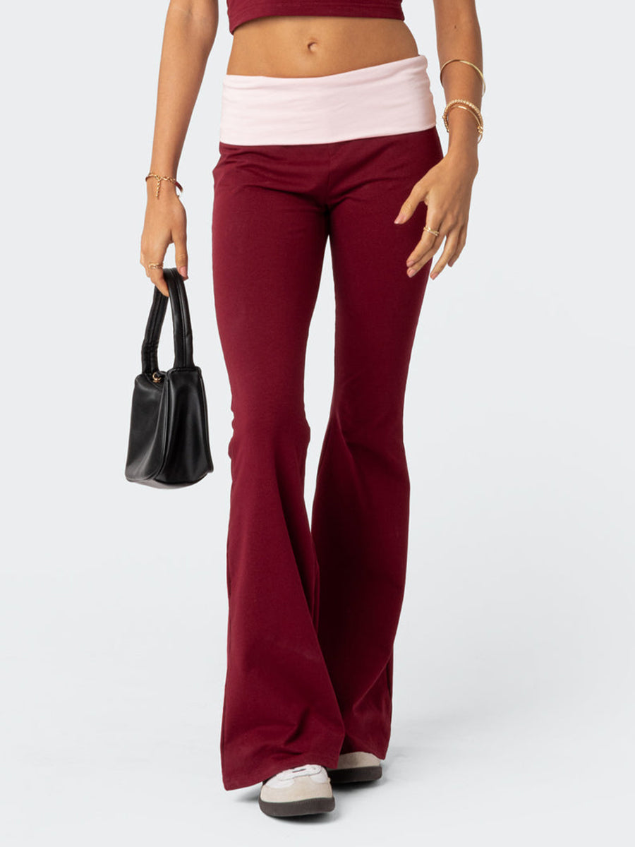 Women Fashion Flared Pants Casual Contrast Color Creativity Elastic Waist Bell Bottoms Bootcut Trousers Y2K 2024 New Streetwear