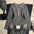 Striped Long Sleeve Top Women Korean Style Vintage Slim Fit Work Wear V Neck Button Autumn Winter Base Layer T-shirt
