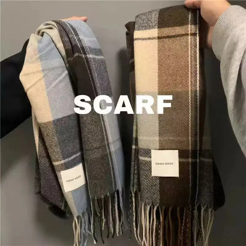 1 pc Fashionable and warm British plaid scarf for autumn and winter, retro and versatile plaid tassel shawl neck scarf, suitable