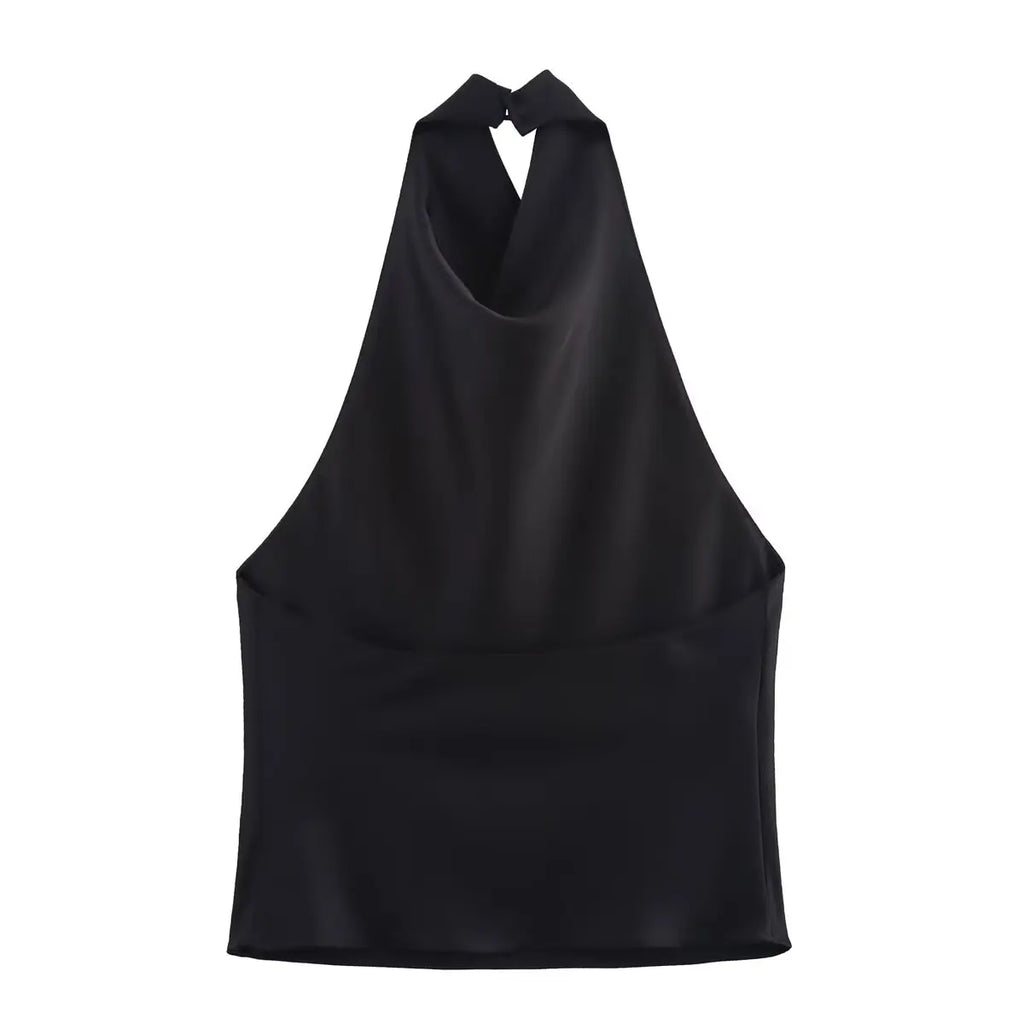 HH Spring Elegant Women Satin Halter Tops 2026 Summer Backless Off Shoulder Corset Vest Female Fashion Slim Crop Tank Top