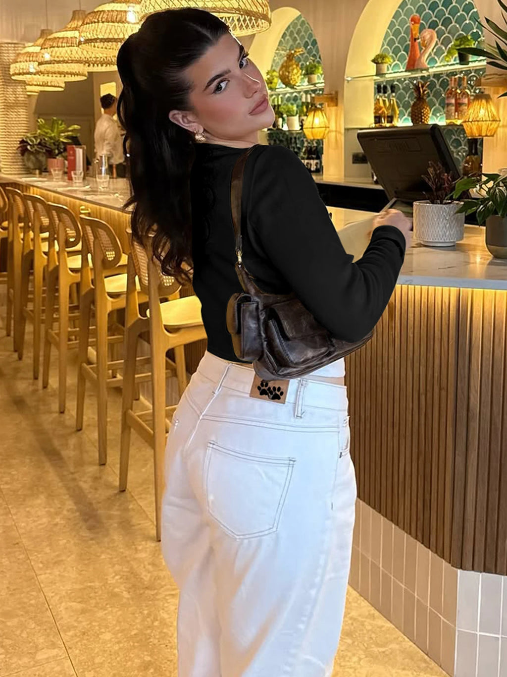Hugcitar Fashion Long Sleeve Solid Sexy Buttons Slim Cardigan Crop T-Shirt Top Fall Women Clothes Streetwear Party Festival
