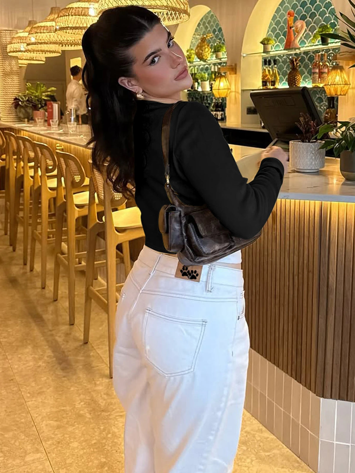 Hugcitar Fashion Long Sleeve Solid Sexy Buttons Slim Cardigan Crop T-Shirt Top Fall Women Clothes Streetwear Party Festival