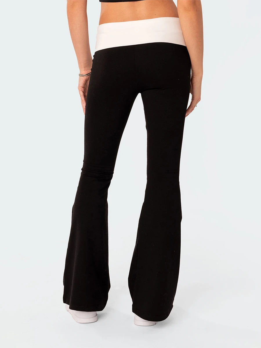 Women Fashion Flared Pants Casual Contrast Color Creativity Elastic Waist Bell Bottoms Bootcut Trousers Y2K 2024 New Streetwear