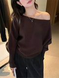 Batwing Long Sleeve Knitted Pullover Women 300g Thick Off Shoulder Top Korean Fashion Sweater Loose Casual Autumn Outwear Pull
