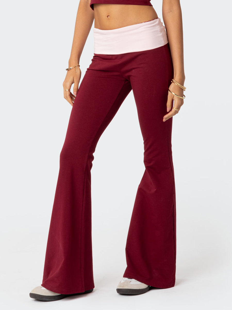Women Fashion Flared Pants Casual Contrast Color Creativity Elastic Waist Bell Bottoms Bootcut Trousers Y2K 2024 New Streetwear