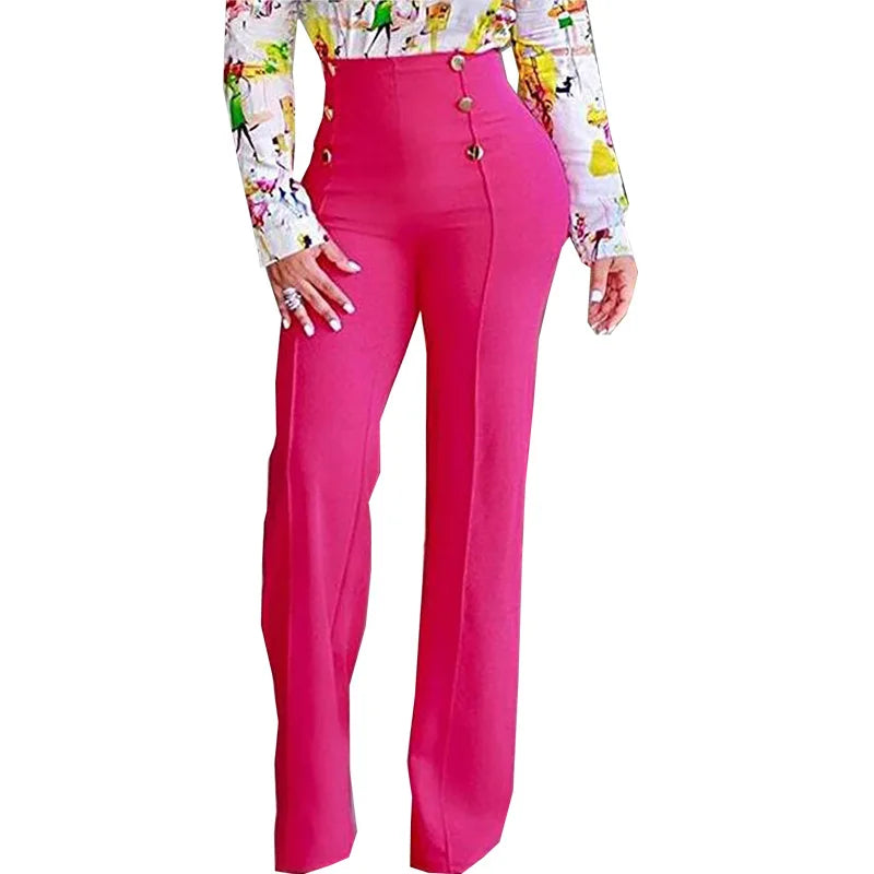 Autumn Winter New Casual Pants European and American Fashion Button Solid Color Trousers Boot-cut