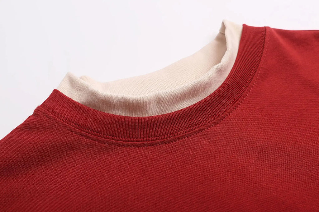 autumn fashion trend loose casual men's and women's couple's top American retro splicing color blocking long sleeved T-shirt