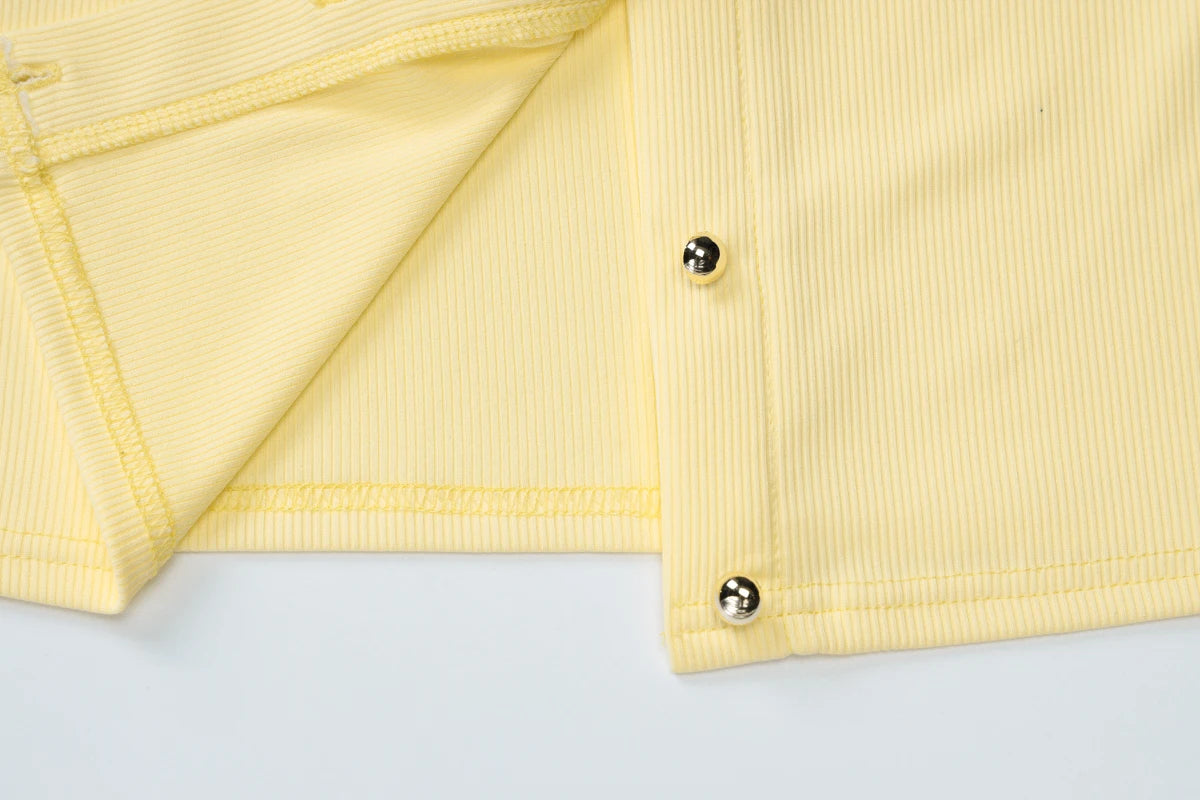 Hugcitar Fashion Long Sleeve Solid Sexy Buttons Slim Cardigan Crop T-Shirt Top Fall Women Clothes Streetwear Party Festival