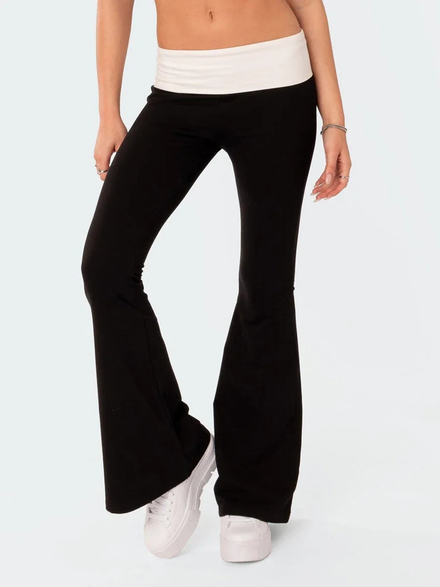 Women Fashion Flared Pants Casual Contrast Color Creativity Elastic Waist Bell Bottoms Bootcut Trousers Y2K 2024 New Streetwear