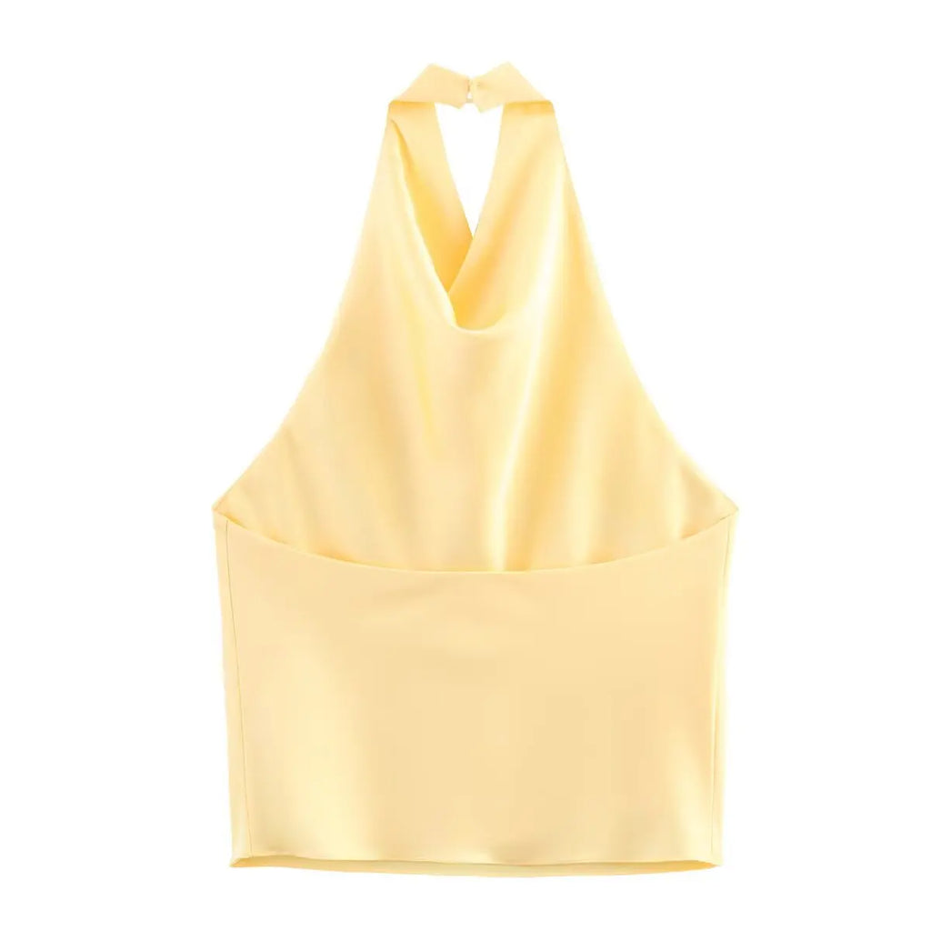 HH Spring Elegant Women Satin Halter Tops 2026 Summer Backless Off Shoulder Corset Vest Female Fashion Slim Crop Tank Top