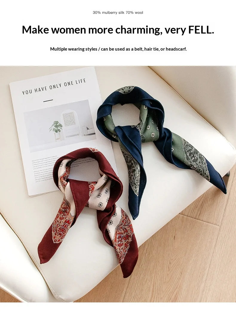 Fall 2025 New Women's Fashion Commuter Versatile Wool Silk Scarf Elegant Temperament Decorative Necker