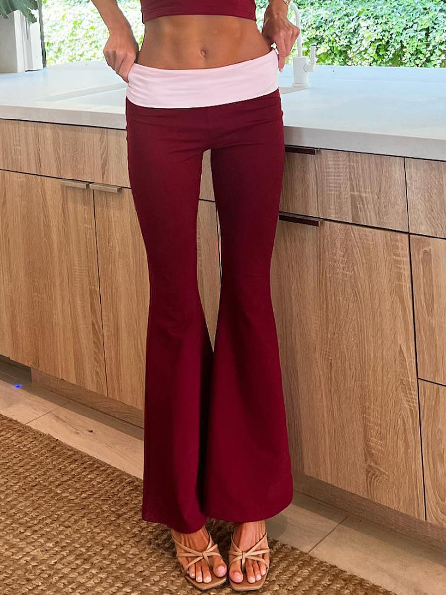 Women Fashion Flared Pants Casual Contrast Color Creativity Elastic Waist Bell Bottoms Bootcut Trousers Y2K 2024 New Streetwear