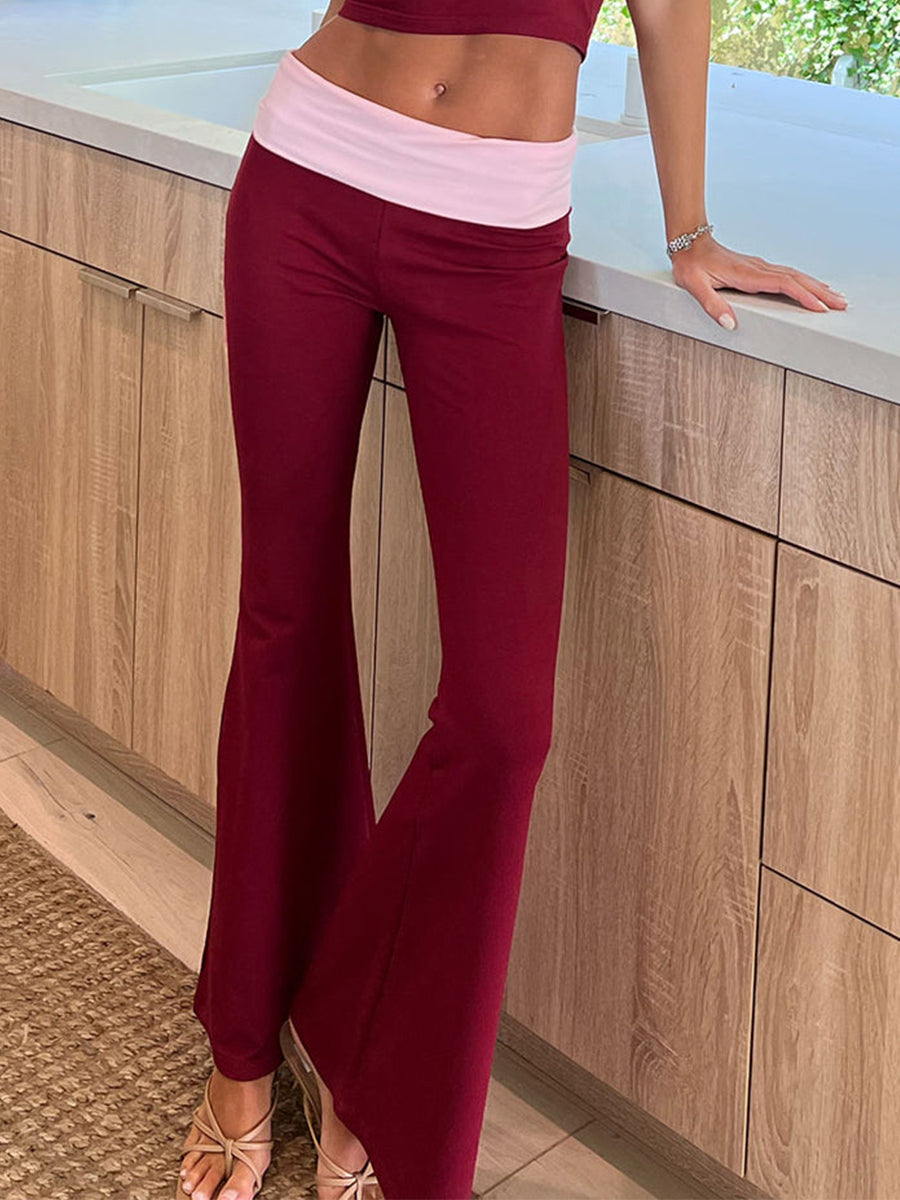 Women Fashion Flared Pants Casual Contrast Color Creativity Elastic Waist Bell Bottoms Bootcut Trousers Y2K 2024 New Streetwear
