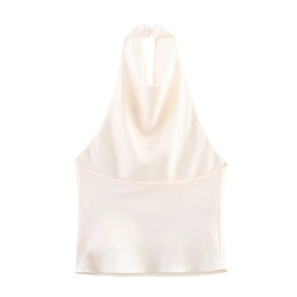 HH Spring Elegant Women Satin Halter Tops 2026 Summer Backless Off Shoulder Corset Vest Female Fashion Slim Crop Tank Top