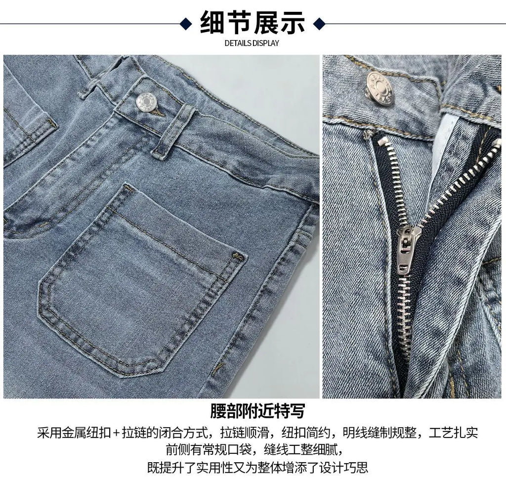 New Fall Styles: Women's High-waisted Jeans, Retro-style Black Wide-leg Trousers, and Blue Denim Pants. (Asian Sizes S-XXL)