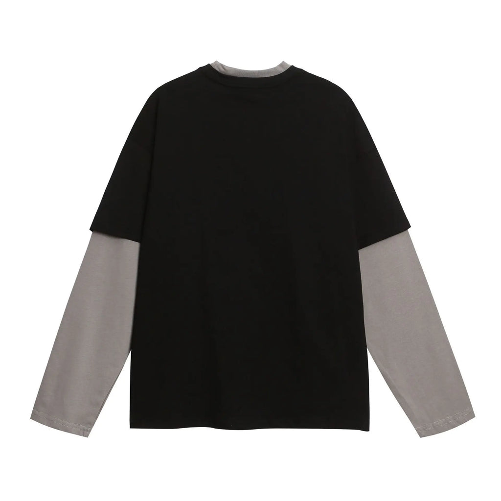 autumn fashion trend loose casual men's and women's couple's top American retro splicing color blocking long sleeved T-shirt