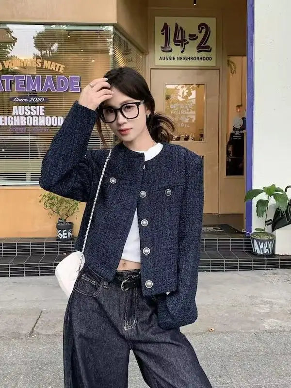Fall Winter New Style Short Quilted Jacket Women's Loose Long Sleeve Single Button Retro High Casual Top Fashion Elegant