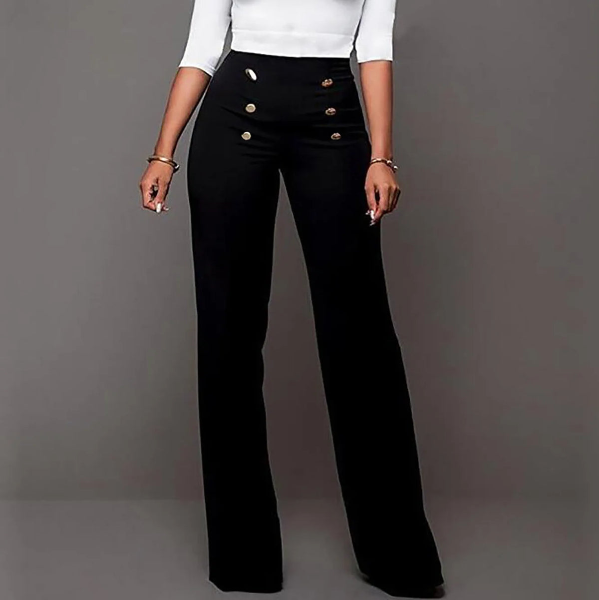 Autumn Winter New Casual Pants European and American Fashion Button Solid Color Trousers Boot-cut