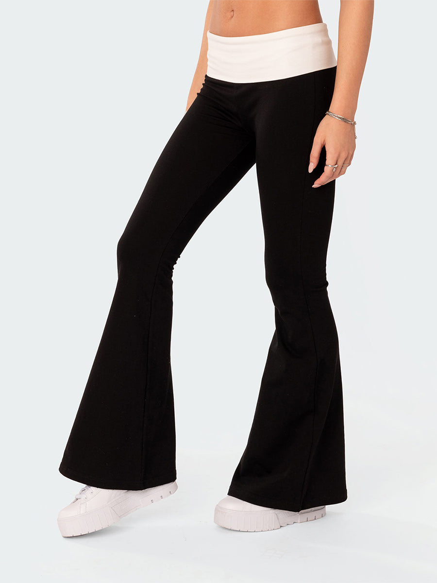 Women Fashion Flared Pants Casual Contrast Color Creativity Elastic Waist Bell Bottoms Bootcut Trousers Y2K 2024 New Streetwear