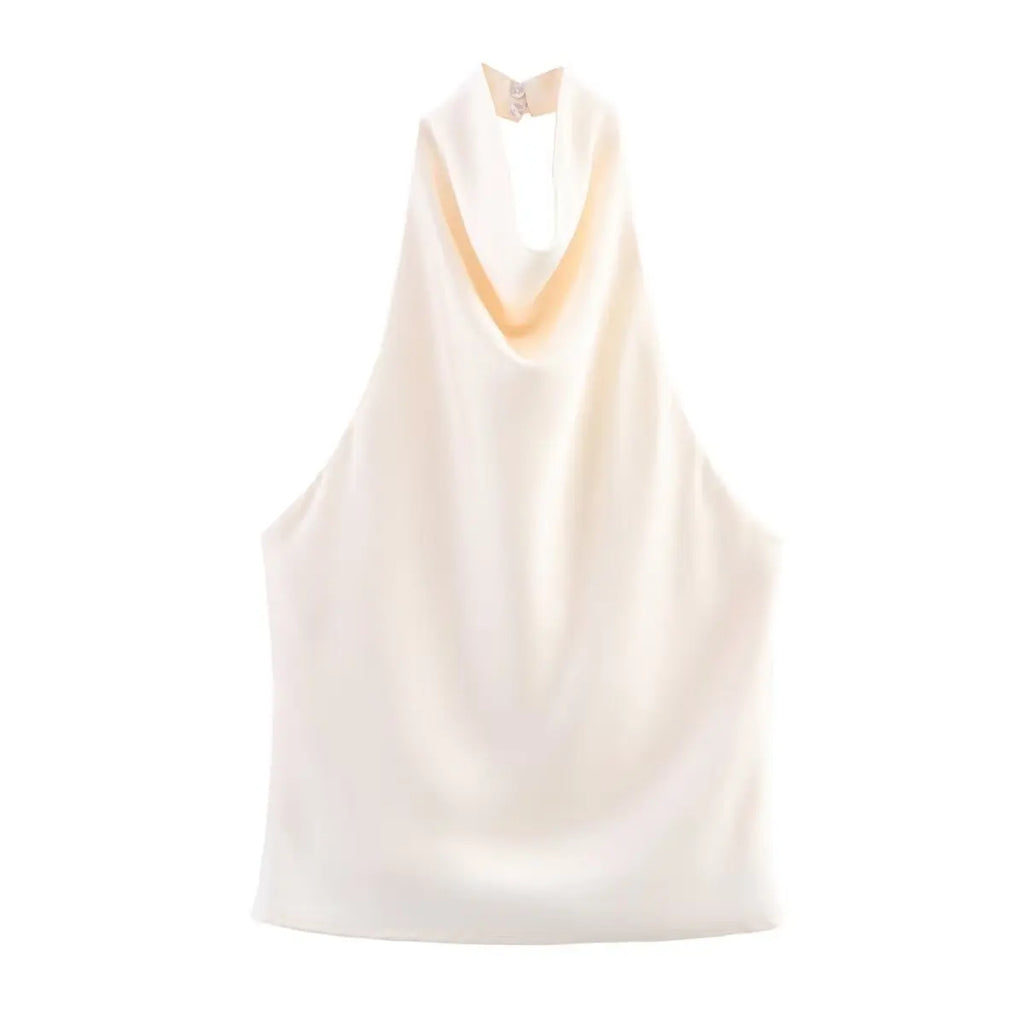 HH Spring Elegant Women Satin Halter Tops 2026 Summer Backless Off Shoulder Corset Vest Female Fashion Slim Crop Tank Top