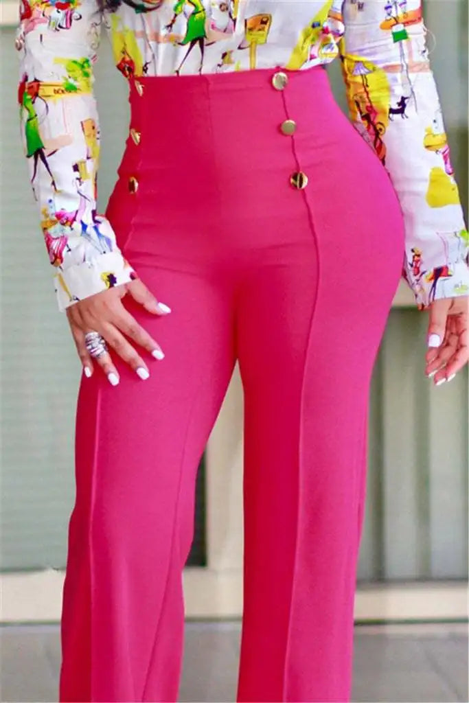 Autumn Winter New Casual Pants European and American Fashion Button Solid Color Trousers Boot-cut