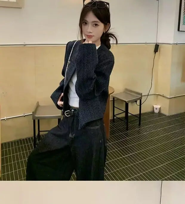 Fall Winter New Style Short Quilted Jacket Women's Loose Long Sleeve Single Button Retro High Casual Top Fashion Elegant