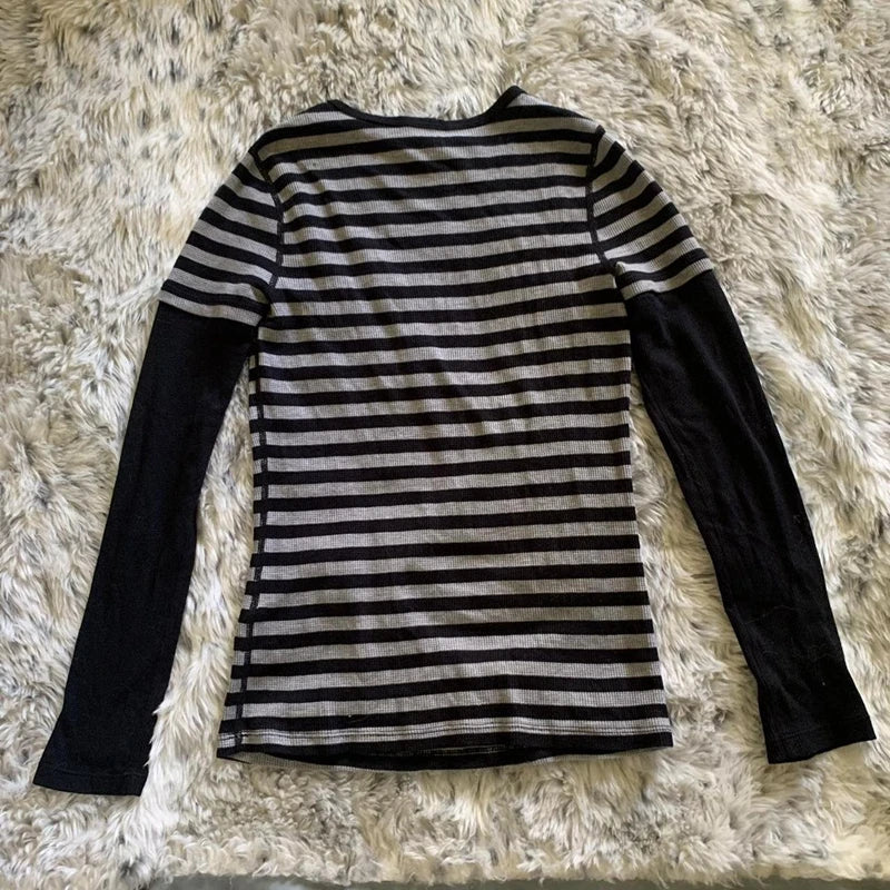 Vintage Long Sleeve Aesthetic Tees Y2k Rib Grunge T-shirts Spring Fall Women Fairy Gothic Crop Tops Girls Emo Harajuku Clothes